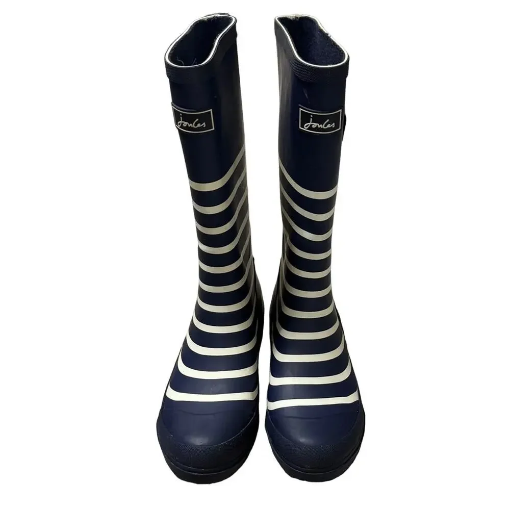 Joules Youth Welly Rain Winter Boots Navy Stripe Size 4